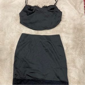 Black satin & lace skirt matching set